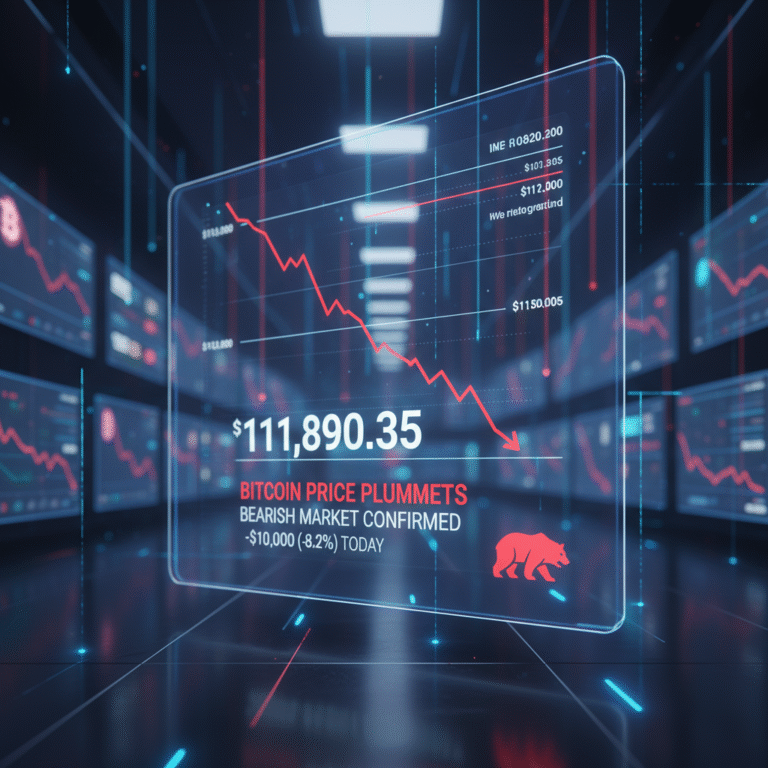 Bitcoin pada ispod $112.000 - AI vizuelizacija za kripto vest