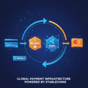 Logo kompanija Ripple, Mastercard i Gemini – partnerstvo na XRPL mreži za RLUSD kartična poravnanja